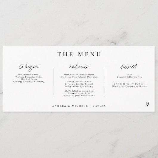 Modern handschrift hart horizontale bruiloft menu (Voorkant)