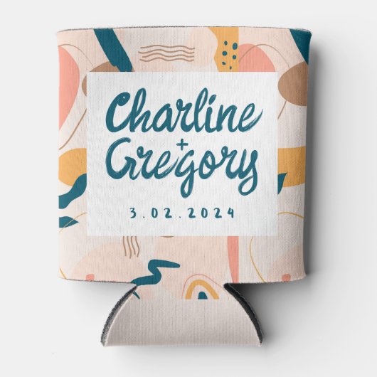 Modern Handschrift Kleurrijke Bruiloft Blikjeskoeler (Voorkant)