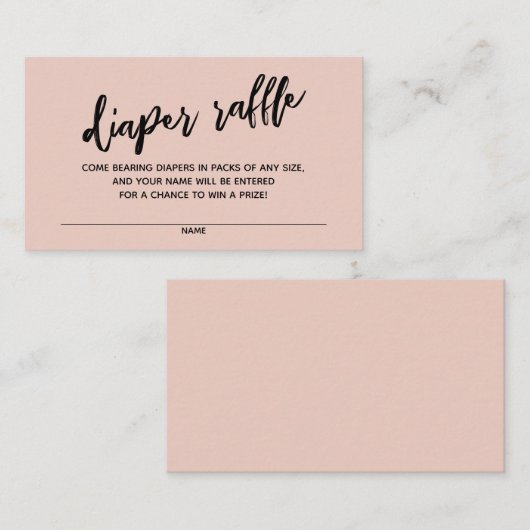 Modern Handschrift Luier Raffle Ticket Blush Roze Informatiekaartje (Voorkant / Achterkant)