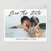 Modern handschrift paar foto opslaan van de datum aankondigingskaart (Voorkant)