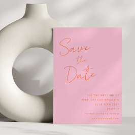 Modern handschrift roze Sinaasappel bruiloft elega Save The Date