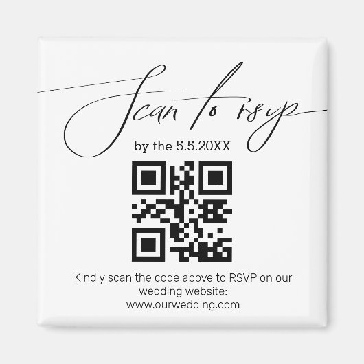 modern handschrift rsvp qr code bruiloft magneet (Voorkant)