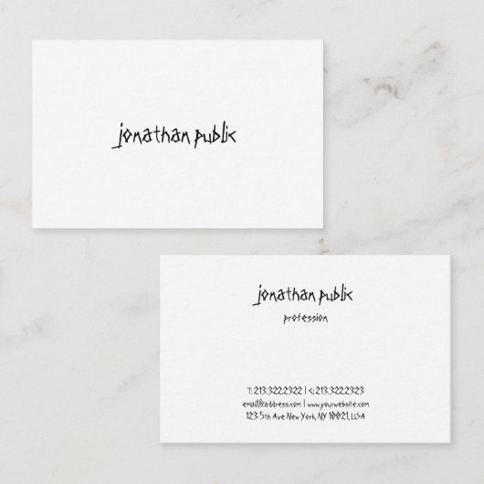 Modern handschrift script tekst professional eenvo visitekaartje (Voorkant / Achterkant)