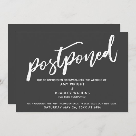 Modern handschrift uitgesteld bruiloft donkergrijs kaart (Voorkant / Achterkant)