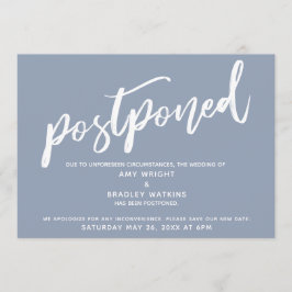 Modern Handschrift Uitgesteld Bruiloft Dusty Blue Kaart