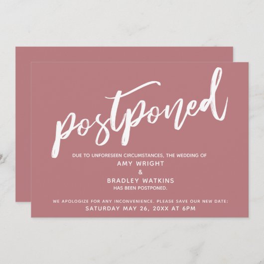 Modern handschrift uitgesteld bruiloft stoffig Roo Kaart (Voorkant / Achterkant)