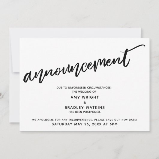 Modern handschrift uitgesteld huwelijksaankondigin kaart (Voorkant)