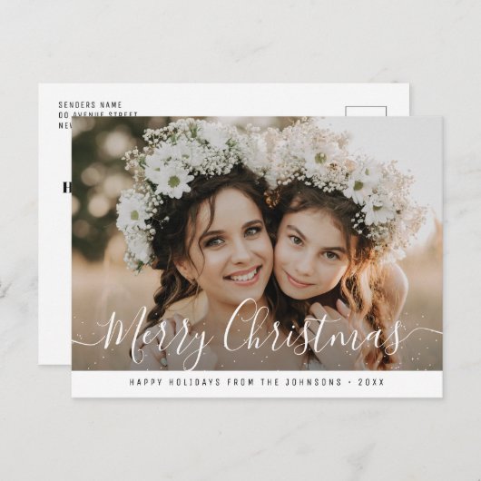 Modern handschrift vrolijk kerstfeest briefkaart (Voorkant / Achterkant)