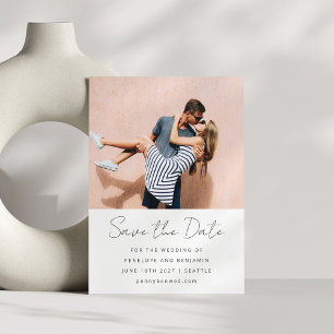 Modern handschrift zwart wit bruiloft foto save the date