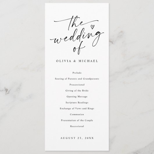 Modern Handwriting Black & White Wedding Ceremony Programmakaart (Voorkant)