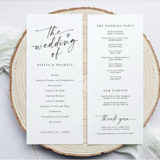 Modern Handwriting Black & White Wedding Ceremony Programmakaart