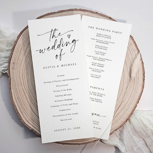 Modern Handwriting Black & White Wedding Ceremony Programmakaart