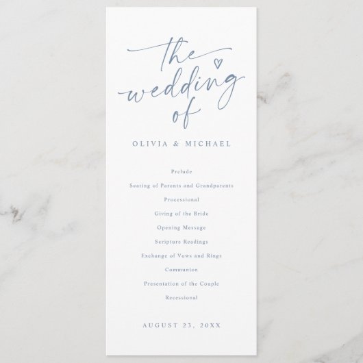 Modern Handwriting Dusty Blue Wedding Programs Programmakaart (Voorkant)