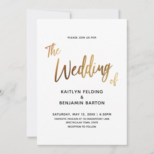 Modern Handwriting Gold Wedding Kaart (Voorkant)