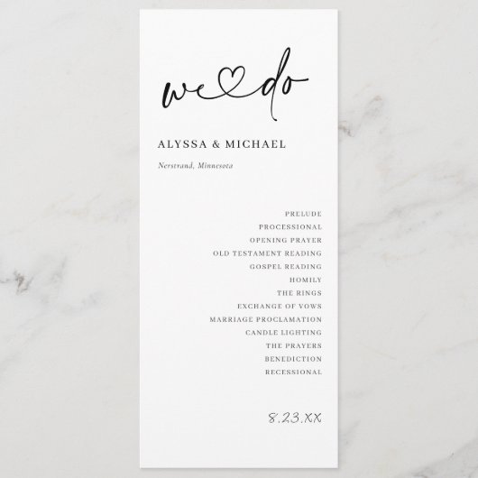 Modern Handwriting Simple Heart We Do Wedding Programmakaart (Voorkant)