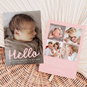 Modern Handwritten Hello Pink Photo Collage Birth Aankondiging