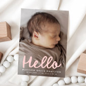 Modern Handwritten Hello Pink Photo Collage Birth Aankondiging