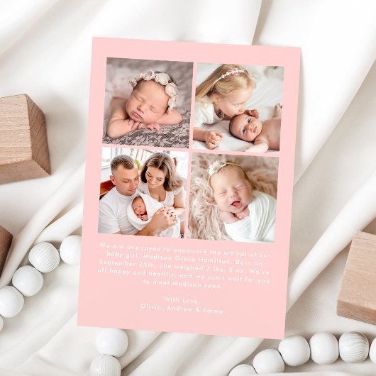 Modern Handwritten Hello Pink Photo Collage Birth Aankondiging