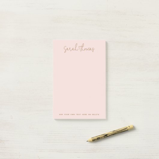 Modern handwritten name light blush pink post-it® notes (Op bureau)
