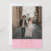 Modern Handwritten Pink Orange Wedding Photo Bedankkaart (Voorkant)