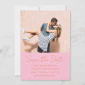 Modern Handwritten Pink Orange Wedding Photo Save The Date (Voorkant)