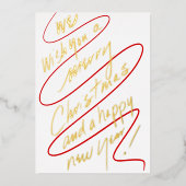 Modern Handwritten Red and Gold Script Design Folie Feestdagenkaart (Voorkant)