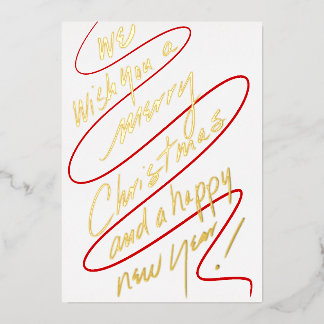 Modern Handwritten Red and Gold Script Design Folie Feestdagenkaart