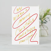 Modern Handwritten Red and Gold Script Design Folie Feestdagenkaart (Staand Voorkant)