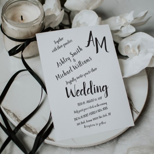 Modern Handwritten Simple Black and White Wedding Kaart