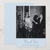 Modern Handwritten Soft Blue Wedding Photo Bedankkaart (Voorkant / Achterkant)