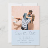 Modern Handwritten Soft Blue Wedding Photo Save The Date (Voorkant)