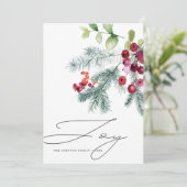 Modern Handwrity Winter Greenery Foto Feestdagenkaart (Staand voorkant)