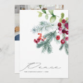 Modern Handwrity Winter Greenery Foto Feestdagenkaart (Voorkant / Achterkant)