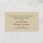 Modern handyman bouw custom logo visitekaartje (Achterkant)