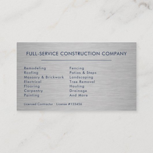 Modern Handyman Construction Metal Navy Blue Gold  Visitekaartje (Achterkant)