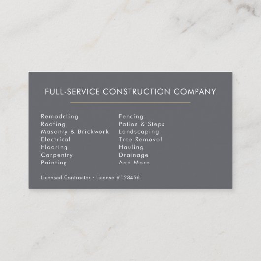 Modern Handyman Construction  Visitekaartje (Achterkant)