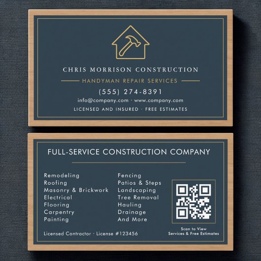 Modern Handyman QR Code Wood Construction Visitekaartje