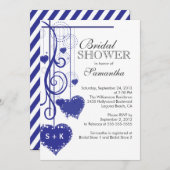 Modern Hanging Blue Hearts Vrijgezellenfeest Kaart (Voorkant / Achterkant)