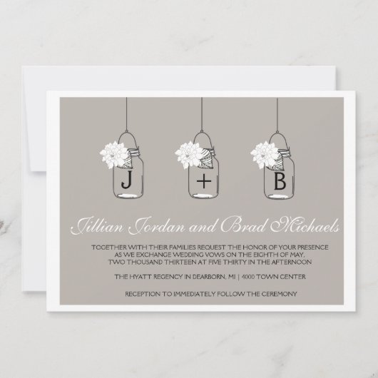 Modern Hanging Mason Jar Wedding Invitation Kaart (Voorkant)