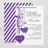 Modern Hanging Paars Hearts Vrijgezellenfeest Kaart (Voorkant / Achterkant)