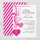 Modern Hanging Pink Hearts Baby shower Kaart (Voorkant / Achterkant)