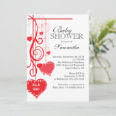 Modern Hanging Red Hearts Baby shower Kaart (Staand voorkant)