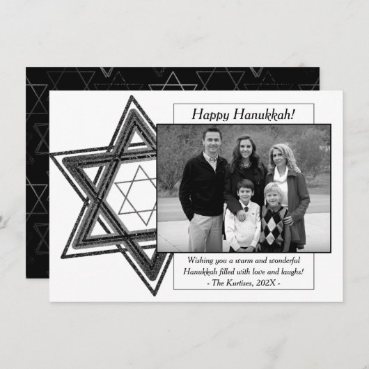 Modern Hanukkah Black White Star van David Foto Feestdagenkaart (Voorkant / Achterkant)