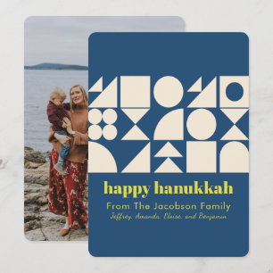 Modern Hanukkah Blue Geometric Back Foto Feestdagenkaart