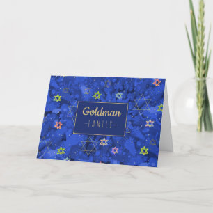 Modern Hanukkah Blue Gold Menorah Star van David Feestdagen Kaart