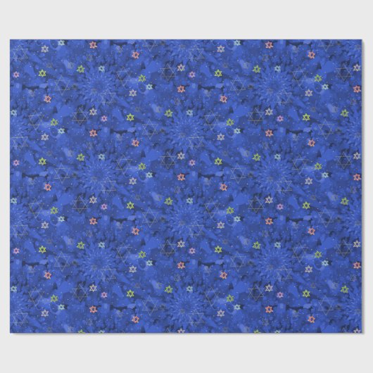 Modern Hanukkah Blue Gold Star van David Pattern Cadeaupapier (Vlak)