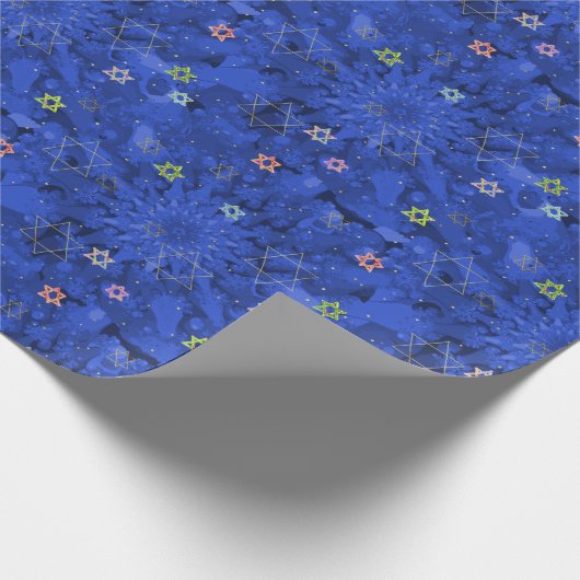 Modern Hanukkah Blue Gold Star van David Pattern Cadeaupapier (Hoek)