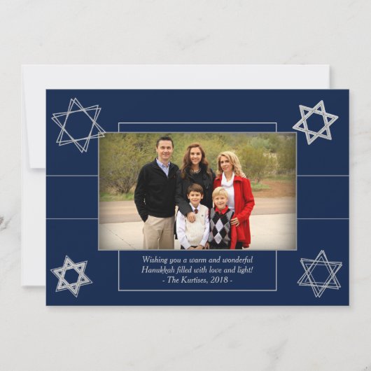 Modern Hanukkah Blue Silver Star van David Foto Feestdagenkaart (Voorkant)