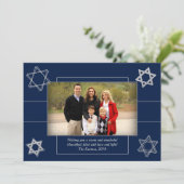 Modern Hanukkah Blue Silver Star van David Foto Feestdagenkaart (Staand voorkant)