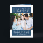 Modern Hanukkah | Foto Feestdagen Kaart<br><div class="desc">Dit leuke,  eenvoudige foto Hanukkah wenskaart is voorzien van moderne typografie en een blauw-wit kleurenschema. De kleuren kunnen indien gewenst worden aangepast.</div>